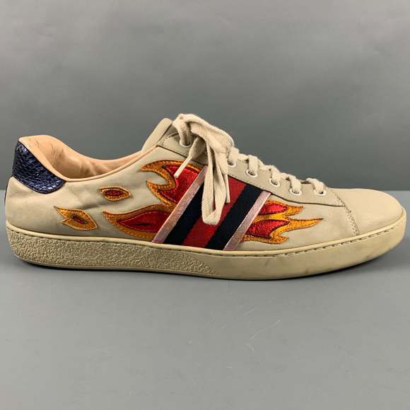 GUCCI Beige Multicolour Leather Low Top Sneakers - Picture 2 of 8